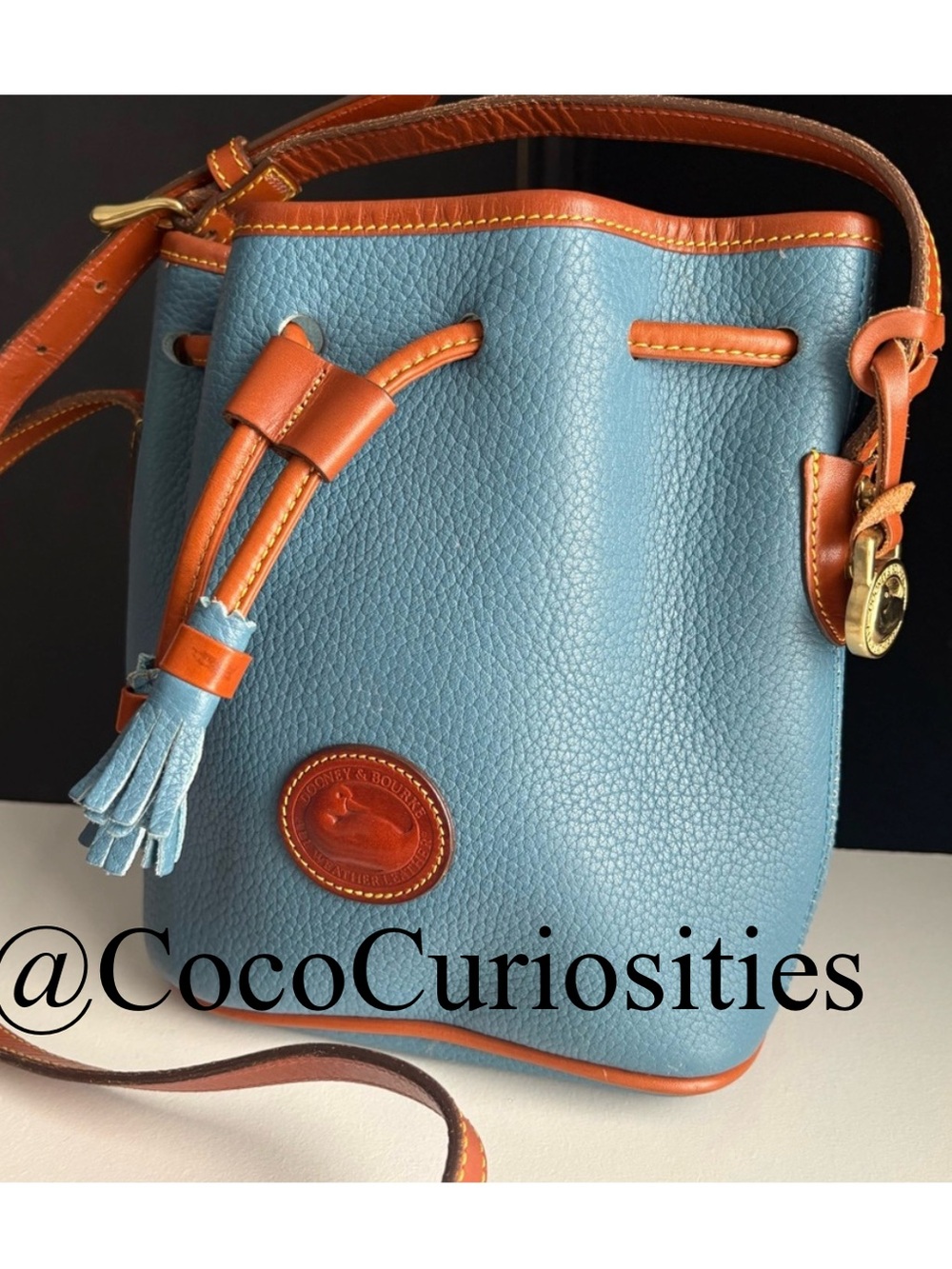 Dooney and Bourke Mediterranean Blue Leather Drawstring Bucket Bag